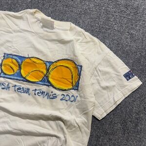 VTG USTA T-Shirt Men's Medium 2001 USA Tennis Team 100% Cotton White Y2K
